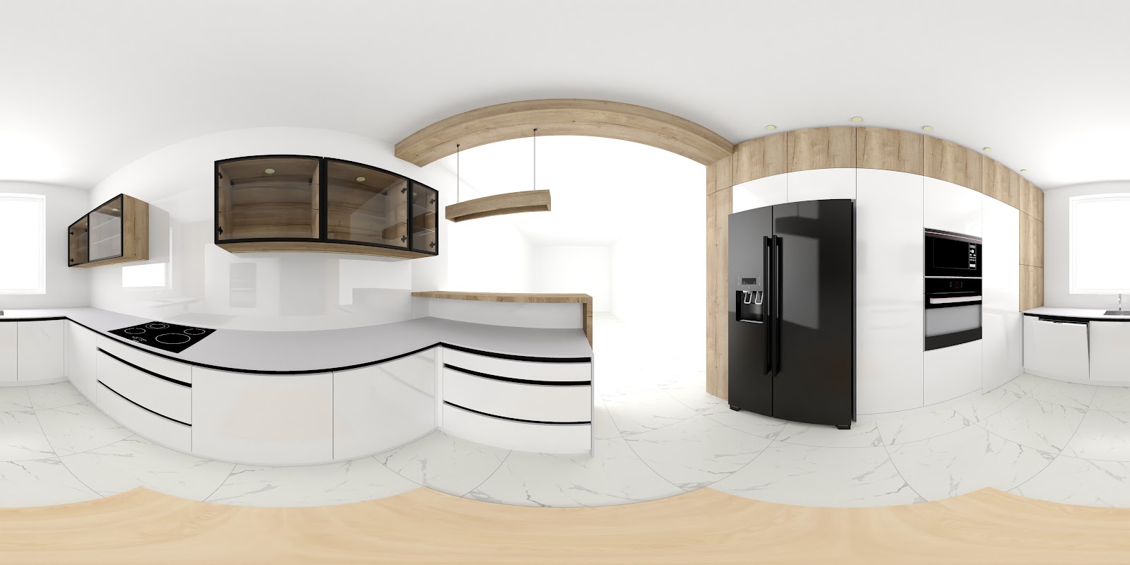 Kuchnia z wyspą zaokrągloną — projekt 3D Avangarda Meble Koszalin